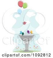 Birds With Balloons At A Bath