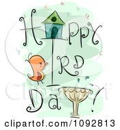 Clipart Happy Bird Day Text With A House Chick And Bath On Green Royalty Free Vector Illustration by BNP Design Studio