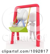 Poster, Art Print Of 3d Ivory Person Pushing A Kid On A Swing