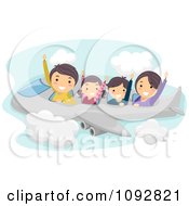 Poster, Art Print Of Happy Caucasian Family Flying On An Airplane