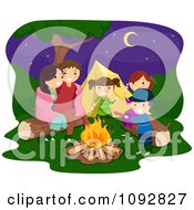 Poster, Art Print Of Happy Family Playing Around A Camp Fire