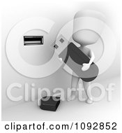 Poster, Art Print Of 3d Ivory Person Inserting A Flash Drive