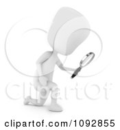 3d Ivory Person Kneeling And Searching With A Magnifying Glass