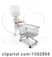 Poster, Art Print Of 3d Ivory Person Pussing An Empty Shopping Cart