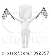 Poster, Art Print Of 3d Ivory Person Holding Up Checkered Race Flags