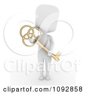 Poster, Art Print Of 3d Ivory Person Holding A Gold Skeleton Key
