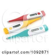 Clipart 3d Red Yellow And Turquoise Digital Thermometers Royalty Free CGI Illustration