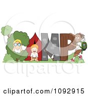 Poster, Art Print Of Happy Children On Nature Items Spelling Camp
