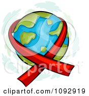Poster, Art Print Of Red Aids Awareness Ribbon Around Earth
