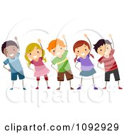 Clipart Diverse Happy Kids Exercising Royalty Free Vector Illustration