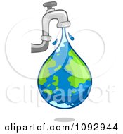 Poster, Art Print Of Faucet Leaking An Earth Water Droplet