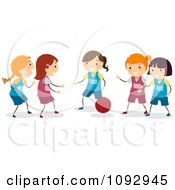 Clipart Happy Girls Playing Basketball Royalty Free Vector Illustration