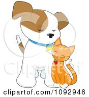 Poster, Art Print Of Cute Ginger Cat Rubbing Against A Puppy