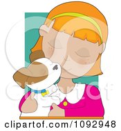 Clipart Girl Cuddling With Her Puppy Royalty Free Vector Illustration