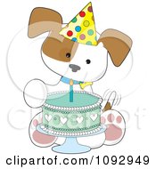 Poster, Art Print Of Cute Birthday Puppy With A Party Hat And Cake