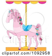 Poster, Art Print Of Pink Carousel Horse With Flowers