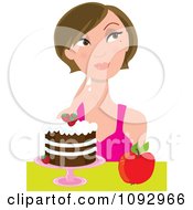 Poster, Art Print Of Woman Trying To Decide On Eating An Apple Or Cake