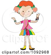 Clipart Happy Red Haired Girl Wearing A Lot Of Jewelery Royalty Free Vector Illustration