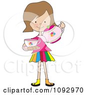 Little Girl Serving Tea And Cookies