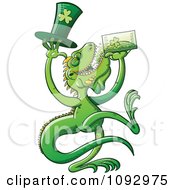 Poster, Art Print Of St Patricks Day Iguana Drinking Green Beer