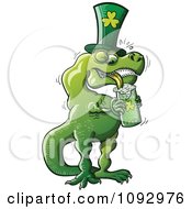 St Patricks Day T Rex Drinking Green Beer