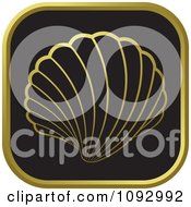Gold And Black Scallop Sea Shell Over A Rounded Square