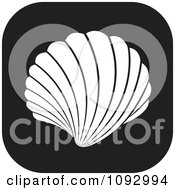 Black And White Scallop Sea Shell Over A Rounded Square