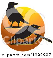 Poster, Art Print Of Silhouetted Crows Over An Orange Circle