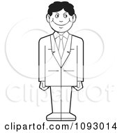 Clipart Outlined Grinning Business Man Standing In A Suit Royalty Free Vector Illustration