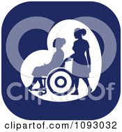 Poster, Art Print Of Silhouetted Nurse Helping An Elderly Woman In A Wheelchair Over A Blue Square