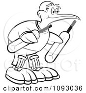 Clipart Outlined Cricket Kiwi Bird Holding Bats Royalty Free Vector Illustration by Lal Perera