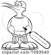 Outlined Cricket Kiwi Bird Holding A Bat And Looking Left