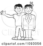 Poster, Art Print Of Outlined Man Giving His Professional Brother Bunny Ears For A Photo