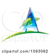 Clipart Green Leaf And Blue Letter A Logo Royalty Free Vector Illustration