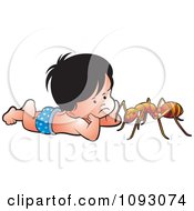 Clipart Boy Resting On His Belly And Watching An Ant Royalty Free Vector Illustration by Lal Perera