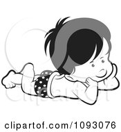 Clipart Black And White Boy Resting On His Belly Royalty Free Vector Illustration