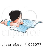 Poster, Art Print Of Boy Resting On His Belly And Reading