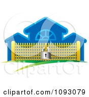 Poster, Art Print Of Padlock Securing A Golden Gate By A Blue Building