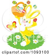 Poster, Art Print Of Happy Yellow Easter Bunny Holding A Basket