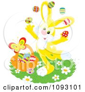 Poster, Art Print Of Happy Yellow Easter Bunny Juggling Eggs