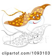 Poster, Art Print Of Outlined And Colored Speckled Manta Rays