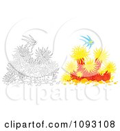 Clipart Colored And Outlined Fish Over Sea Anemones Royalty Free Illustration