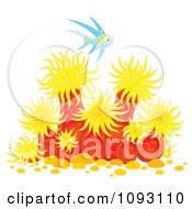 Clipart Blue Fish Over Sea Anemones Royalty Free Illustration