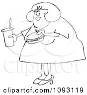 Poster, Art Print Of Outlined Overweight Woman Carrying A Soda And Hamburger