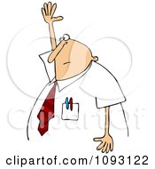Clipart Chubby Businessman Raising His Hand To Ask A Question Royalty Free Vector Illustration