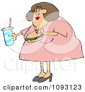 Poster, Art Print Of Obese Woman Carrying A Soda And Hamburger