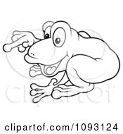 Clipart Outlined Frog Pointing Royalty Free Vector Illustration