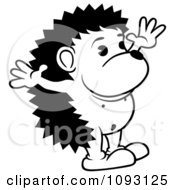 Clipart Black And White Happy Hedgehog With Open Arms Royalty Free Vector Illustration