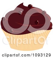 Clipart Deep Red Frosted Cupcake With Dots Royalty Free Vector Illustration