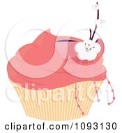 Poster, Art Print Of Pink Frosted Cupcake With A Blossom And Bow